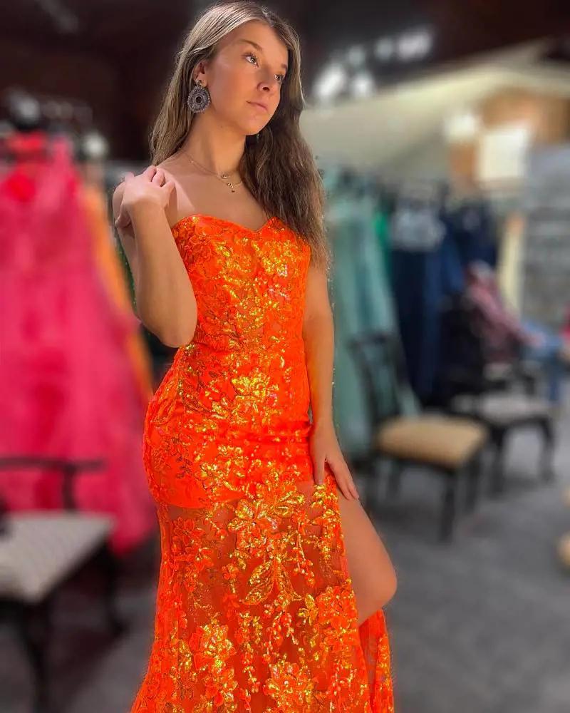sparkle orange prom dress