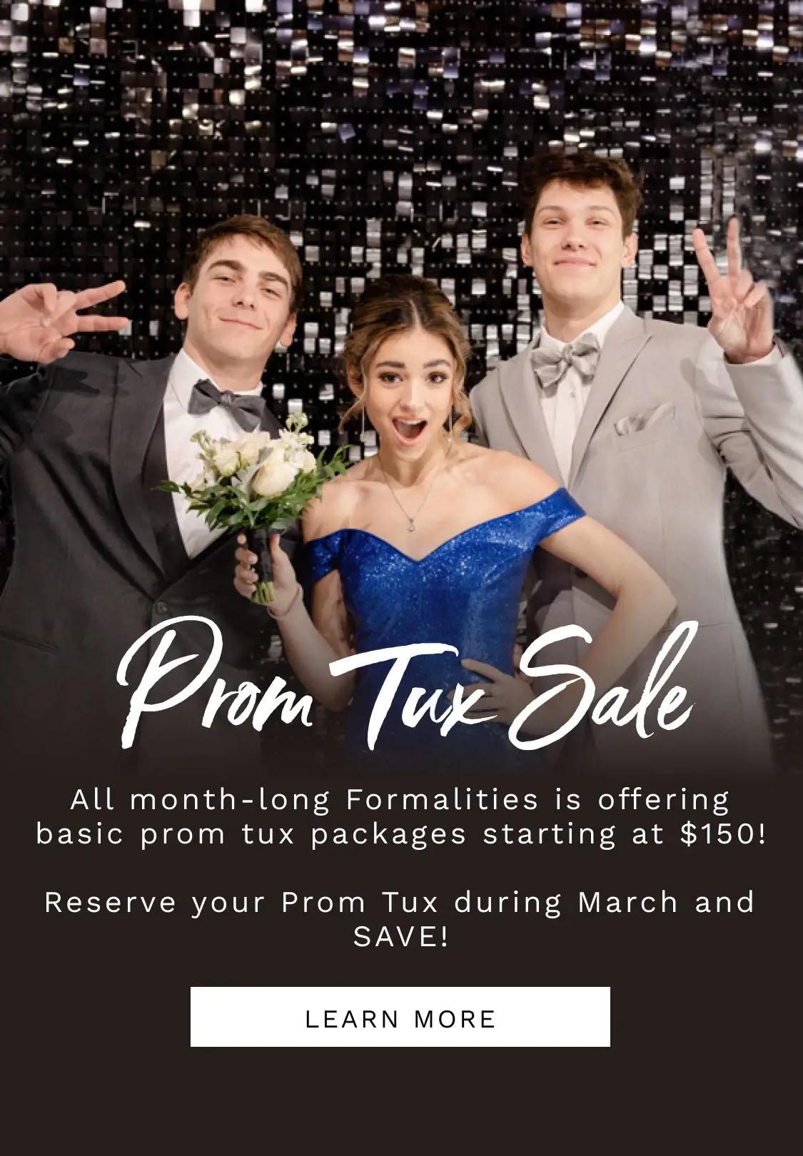 "Prom Tux Sale" banner for mobile